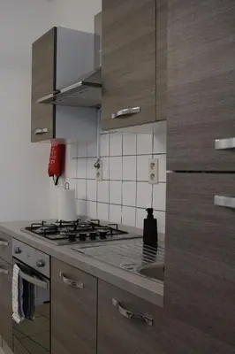 a kitchen with a stove and a sink at Diesters huisje in Diest