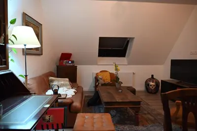 a living room with a couch and a table at Vintage Soul, Green Vibes, Heart of the City in Brussels