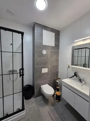a bathroom with a toilet and a sink and a shower at Nord Center 1D in Brussels