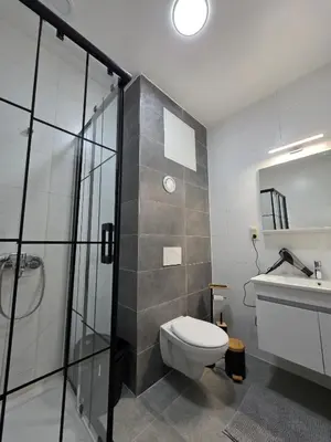 a bathroom with a toilet and a sink at Nord Center 1D in Brussels