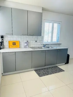 a kitchen with gray cabinets and a sink at Villa-gey Escape in Bekkevoort