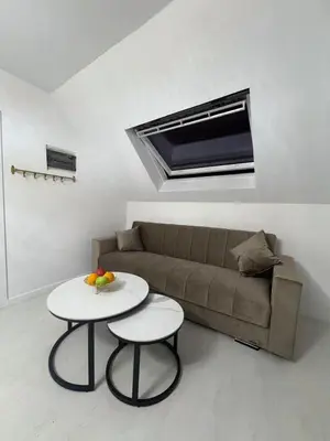 a living room with a couch and a table at Hôtel Garden's jacuzzi spa 1 in Brussels