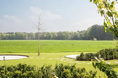 a park with a tree in the middle of a field at Logies De Hoeven in Kasterlee