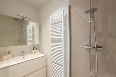 a bathroom with a shower and a sink at SHWAY - The Second Mate's Glance in Antwerp