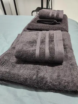 two towels are sitting on top of a bed at Mila's Cosy Place in Boortmeerbeek