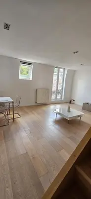 a large white room with a table and two windows at Wonderful Brussels in Uccle in Brussels