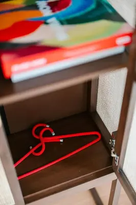 a red rope on a drawer of a desk at Slow Moments in Brussels in Brussels