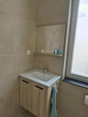 a bathroom with a sink and a mirror at Studios - European Quarter in Brussels
