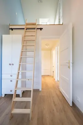 a ladder leading up to a loft bed in a room at Adorable maison 3ch proche de Bruxelles-Tervuren in Tervuren