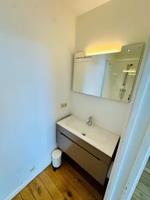 a bathroom with a sink and a mirror at Antwerp City Nest in Antwerp