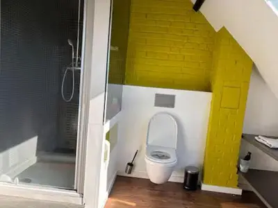 a lego bathroom with a toilet and a shower at Entire house with excellent accessibility in Machelen