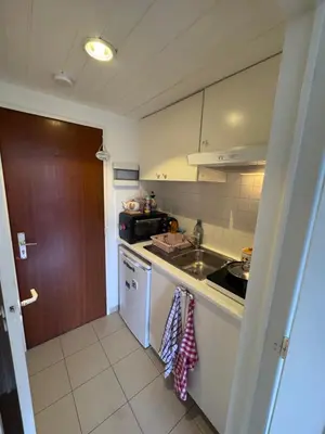 a small kitchen with a sink and a stove at Studio Blueberry in Brussels