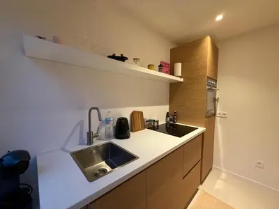a kitchen with a sink and a counter top at European Smart Studio in Brussels
