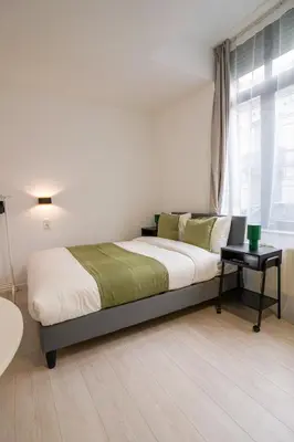 a bedroom with a bed and a window at Cinquantenaire 1 in Brussels