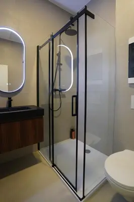 a bathroom with a shower and a toilet at Appartment St guidon 1 in Brussels