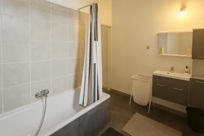 a bathroom with a tub and a toilet and a sink at Toison d'Or Apartment in Brussels