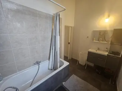 a bathroom with a bath tub and a sink at Toison d'Or Apartment in Brussels