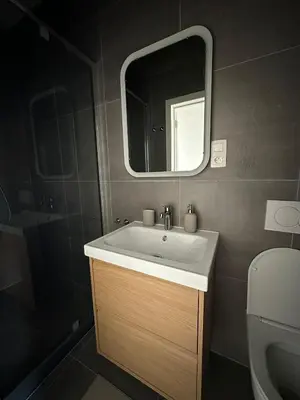 a bathroom with a sink and a mirror at 5- Nid lumineux 2 chambres au plein coeur d'Ixelles in Brussels
