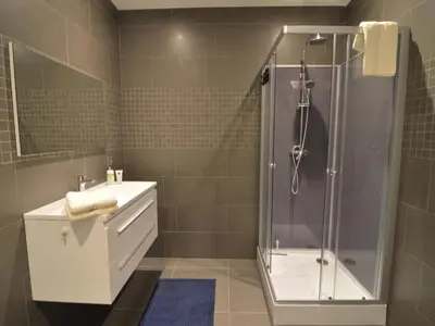 a bathroom with a shower and a toilet and a sink at Holiday home in Zottegem in Zottegem