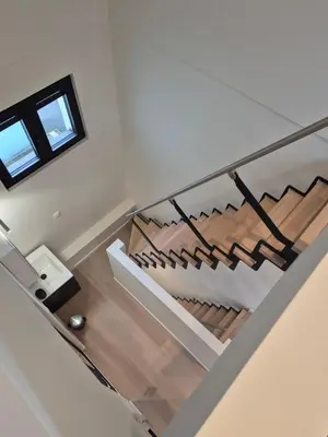 an overhead view of a staircase in a house at Huis ALNA 10 in Mechelen