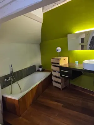 a bathroom with a bath tub and a sink at Strole's House in Ghent