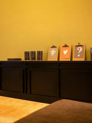 a counter with some boxes on top of it at Spacious home in the heart of Antwerp! in Antwerp