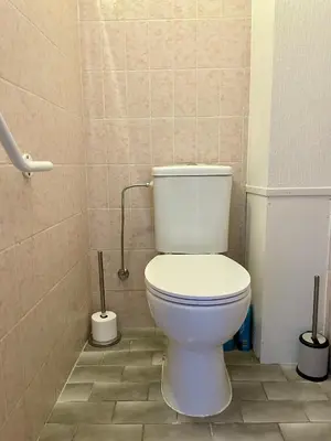 a bathroom with a white toilet in a room at Bright & Peaceful Appartment in Koningslo in Vilvoorde