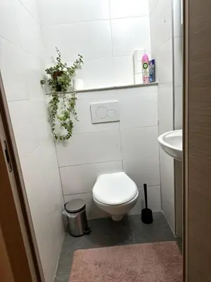 a white bathroom with a toilet and a sink at Cozy&Spacious apartment with garden in Antwerp