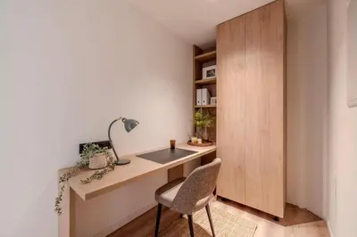 a home office with a desk and a chair at Stay at Brussels studio apartment in Brussels