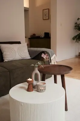 a living room with a coffee table and a couch at Cozy Parisian-Style Flat in Antwerp Zuid in Antwerp