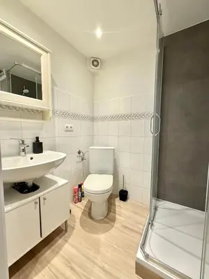a bathroom with a toilet and a sink and a shower at Schuman Square Residence in Brussels