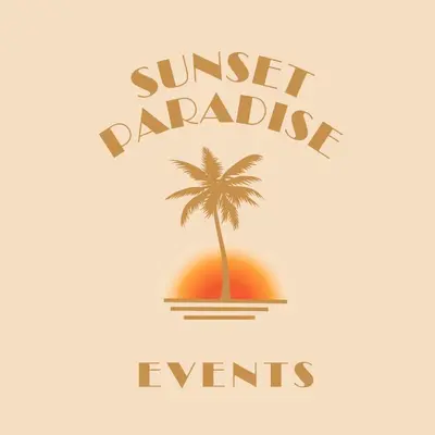 a palm tree on a island with the words sunset paradise events at Sunset Paradise Tomorrowland hotel and transport at Hyllit Antwerp in Antwerp