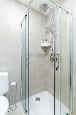 a shower stall in a bathroom with a toilet at Apartment over two floors for 5 guests near Midi & Grand Place in Brussels