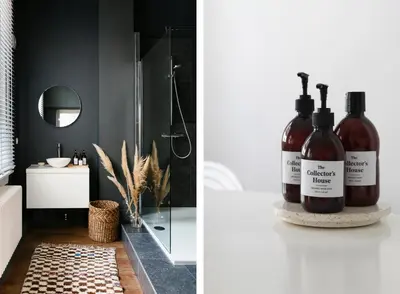 a bathroom with two bottles of wine on a counter at The Collector's House in Antwerp