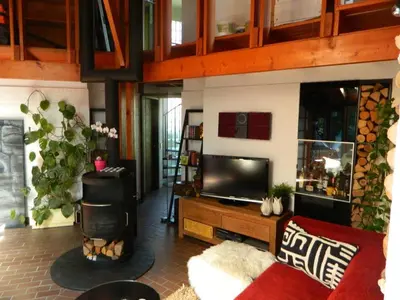 a living room with a couch and a tv at Villa West heaven Valley Gent in Ghent