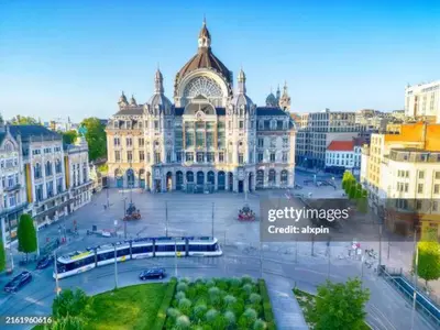 an aerial view of a building in a city at GuestHouse Groenplaats in Antwerp