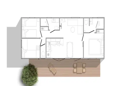 a drawing of a house with a floor plan at 6-Guest Escape with Private Garden & Wi-Fi in Ravels