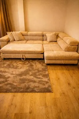 a living room with a couch and a rug at Tomorrowland Luxury Apartment in Boom
