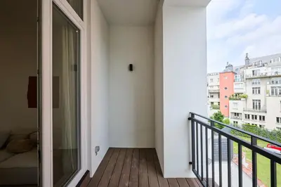 a balcony with a view of a building at Gallery Louise 2 in Brussels