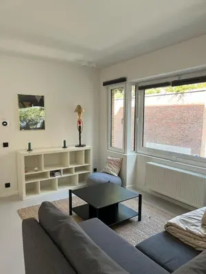 a living room with a couch and a table at Knus appartement centrum Gent in Ghent