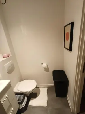 a bathroom with a toilet and a toilet paper dispenser at Localização privilegiada in Brussels