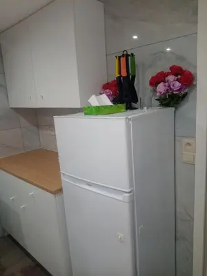 a white refrigerator with a bouquet of flowers on top of it at best price apparemment budget brussels in Brussels