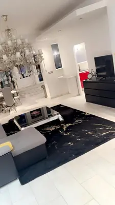 a living room with a black rug on the floor at Majorelle in Brussels