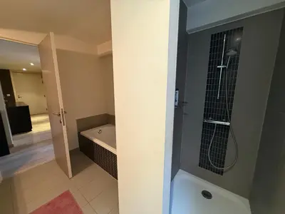 a bathroom with a shower and a bath tub at Apartment with 2 Bedrooms - Sleeps 6 in Brussels