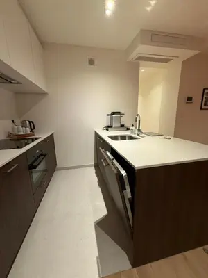 a kitchen with a sink and a counter top at L'Excelsior Suites in Brasschaat