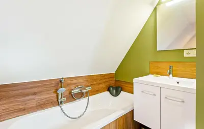 a bathroom with a shower and a sink at Beautiful Home In Arendonk With Sauna in Arendonk