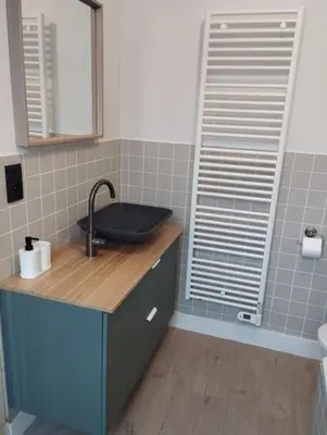 a bathroom with a sink and a mirror at NiceFlatInTheStad in Antwerp