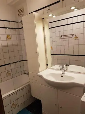 a white bathroom with a sink and a shower at Central cosy apartment in Brussels