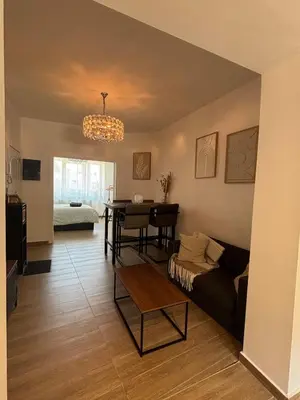 a living room with a couch and a table at Modern apartment in Brussels, ground floor in Brussels