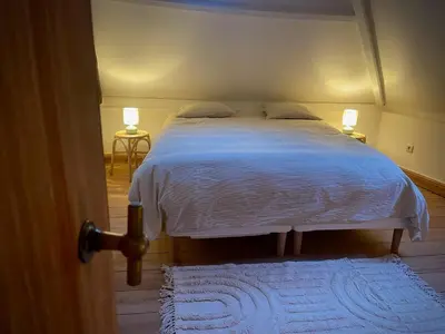a bedroom with a bed with a white bedspread and two lamps at Alcazar in Mechelen